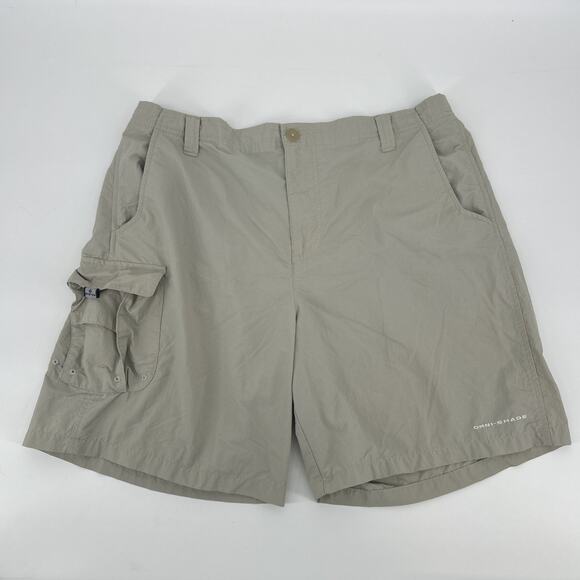 Columbia Shorts PFG Mens Size L Performance Chino Stretch Beige Fishing Utility - Picture 1 of 14